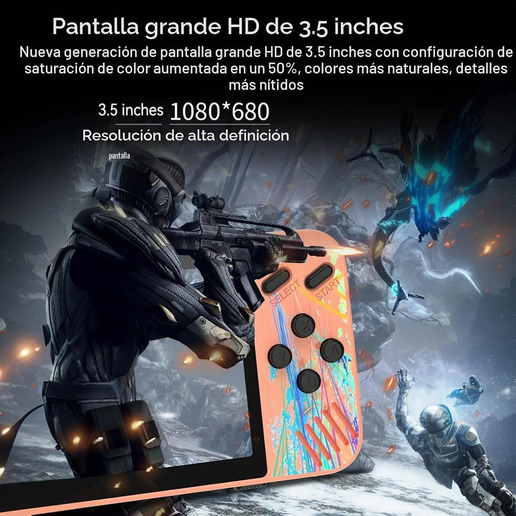 Consola de juegos portátil retro, pantalla HD de 3.5 pulgadas, 800 juegos clásicos, modo de juego para un jugador o para 2 personas, consola de juegos retro, gris/rosa (gris)