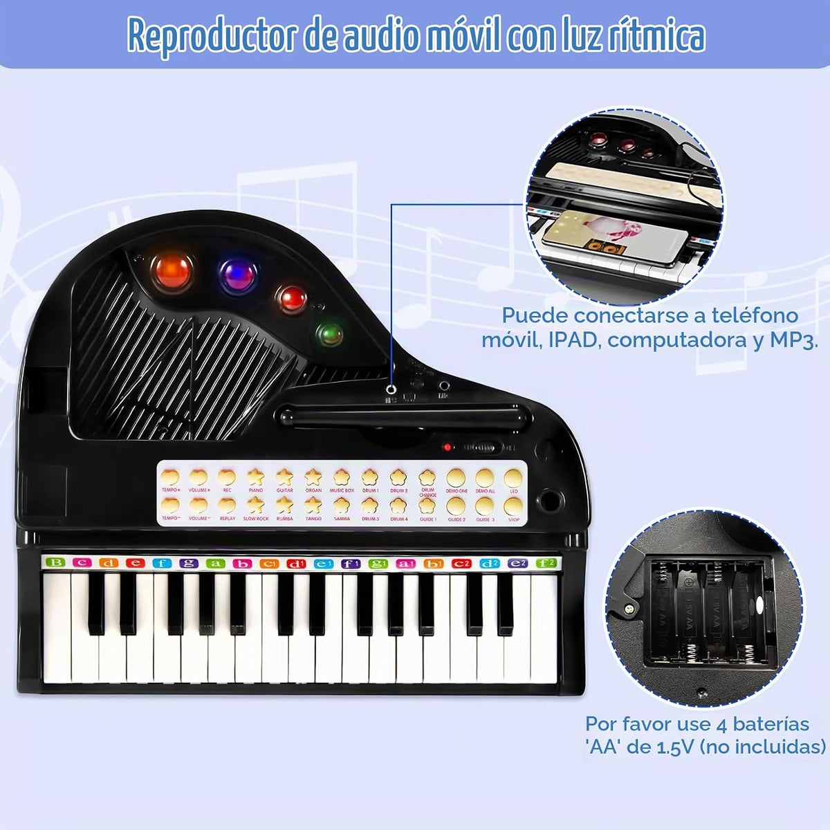 Love&Mini - Piano/teclado de juguete de 31 teclas para niños de 3, 4, 5 años – Instrumentos musical electrónico con taburete para bebé como regalo de cumpleaños