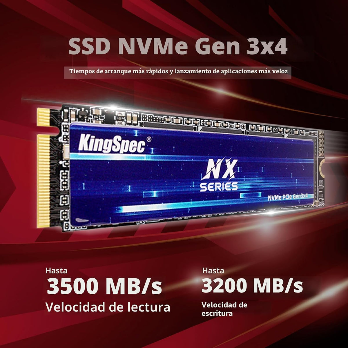 KingSpec Serie NX Gen3x4 NVMe M.2 SSD de 1 TB, hasta 3500 MB\/s, un...