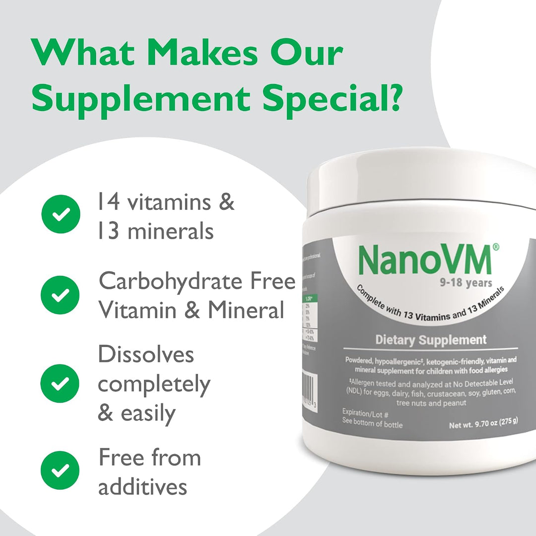 NanoVM 9-18 Años, Multivitamínico para Niños Libre de Alérgenos, Vi...