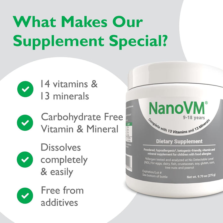 NanoVM 9-18 Años, Multivitamínico para Niños Libre de Alérgenos, Vi...