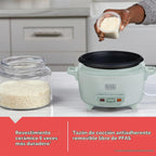 BLACK+DECKER Arrocera de 6 tazas con cesta de vapor, spray de surf