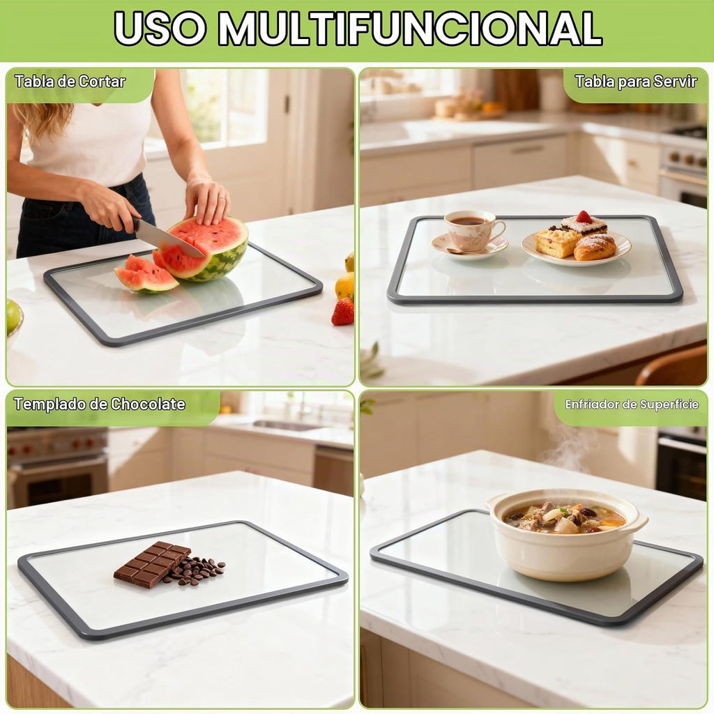 Tabla de cortar de vidrio templado de 8 x 12 pulgadas y 12 x 16 pulgadas, tabla de cortar de vidrio para encimera de cocina, anillo de goma antideslizante, apta para lavavajillas