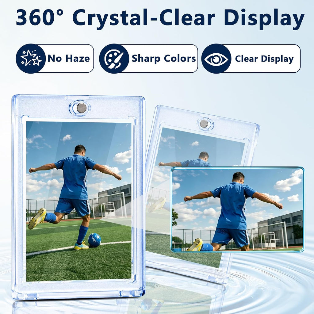 Portatarjetas magnético de 64 quilates, soporte para tarjetas de 35 puntos, protección U-V y protector de plástico duro impermeable para tarjetas intercambiables, deportes, béisbol, fútbol