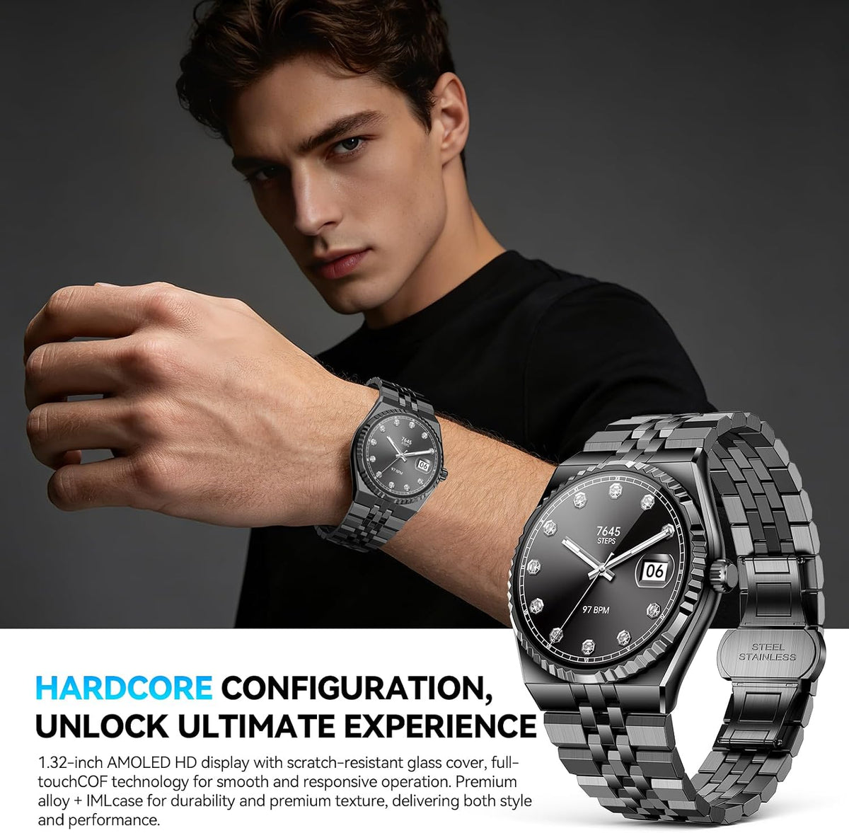 Reloj inteligente de lujo con llamadas Bluetooth, frecuencia cardíaca, presión arterial, oxígeno en sangre, monitor de sueño, pantalla AMOLED de 1.32 pulgadas, más de 160 modos deportivos, IP68