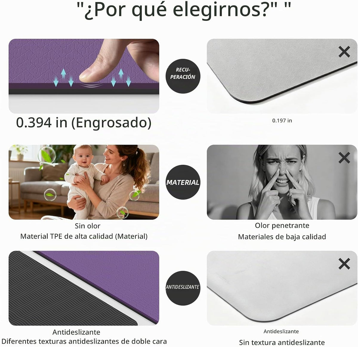 Tapete de yoga ancho de grosor (0.394 pulgadas), antideslizante, antidesgarros, tapete de pilates extra grande de 72 x 35 pulgadas para entrenamientos en casa, gimnasio y estiramiento de suelo con