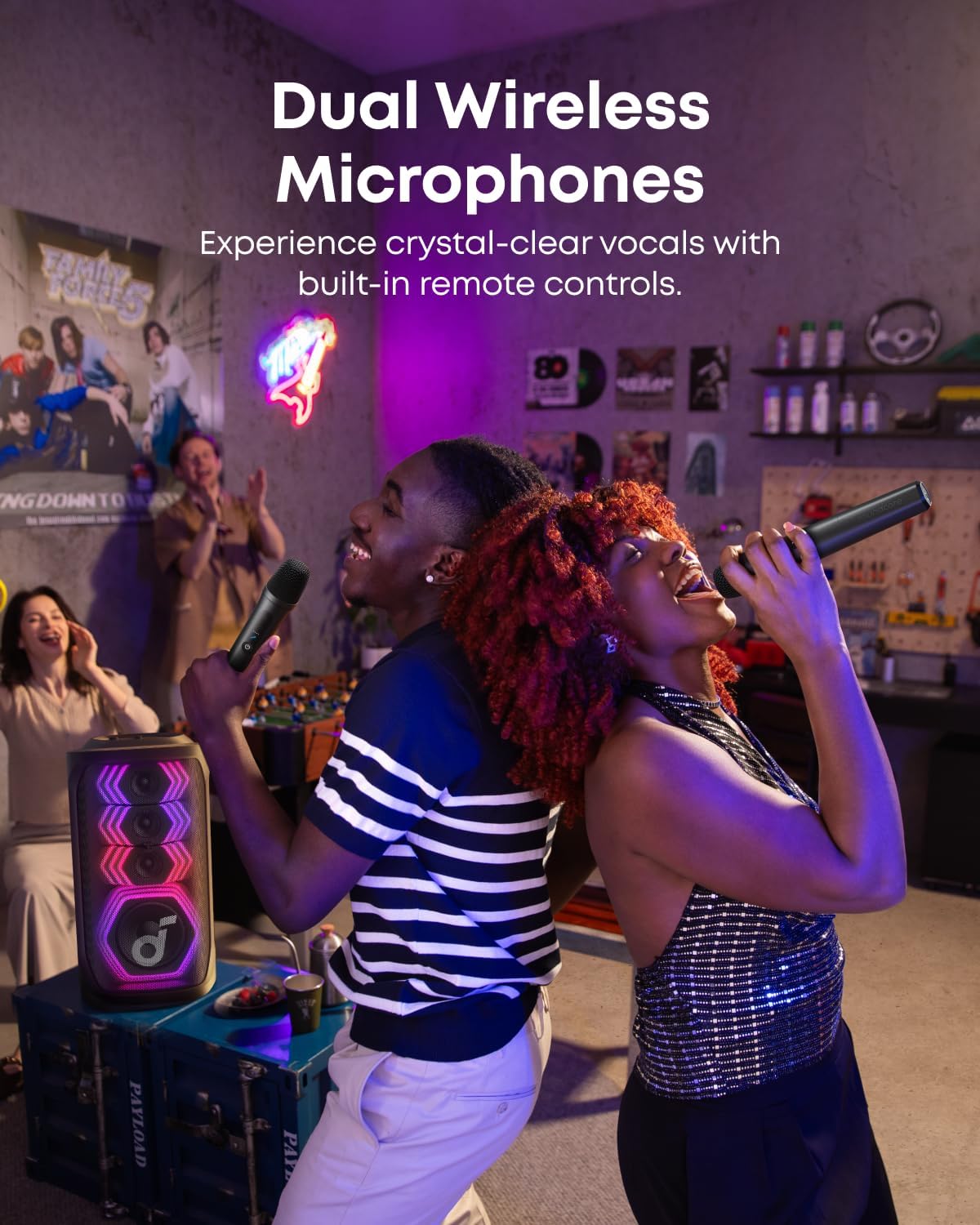 soundcore Rave 3S - Altavoz de fiesta AI con 2 micrófonos inalámbricos, sonido de 200 W, eliminación de voz AI, reverberación, espectáculo de luz, tiempo de reproducción de 12 horas, sistema PA