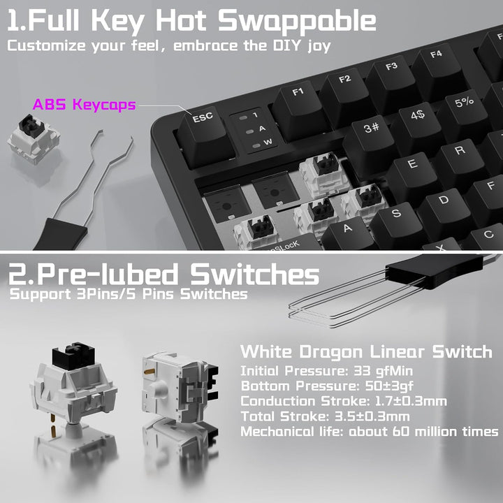 LEOBOG HI98C Pro Teclado mecánico inalámbrico para juegos, triple m...