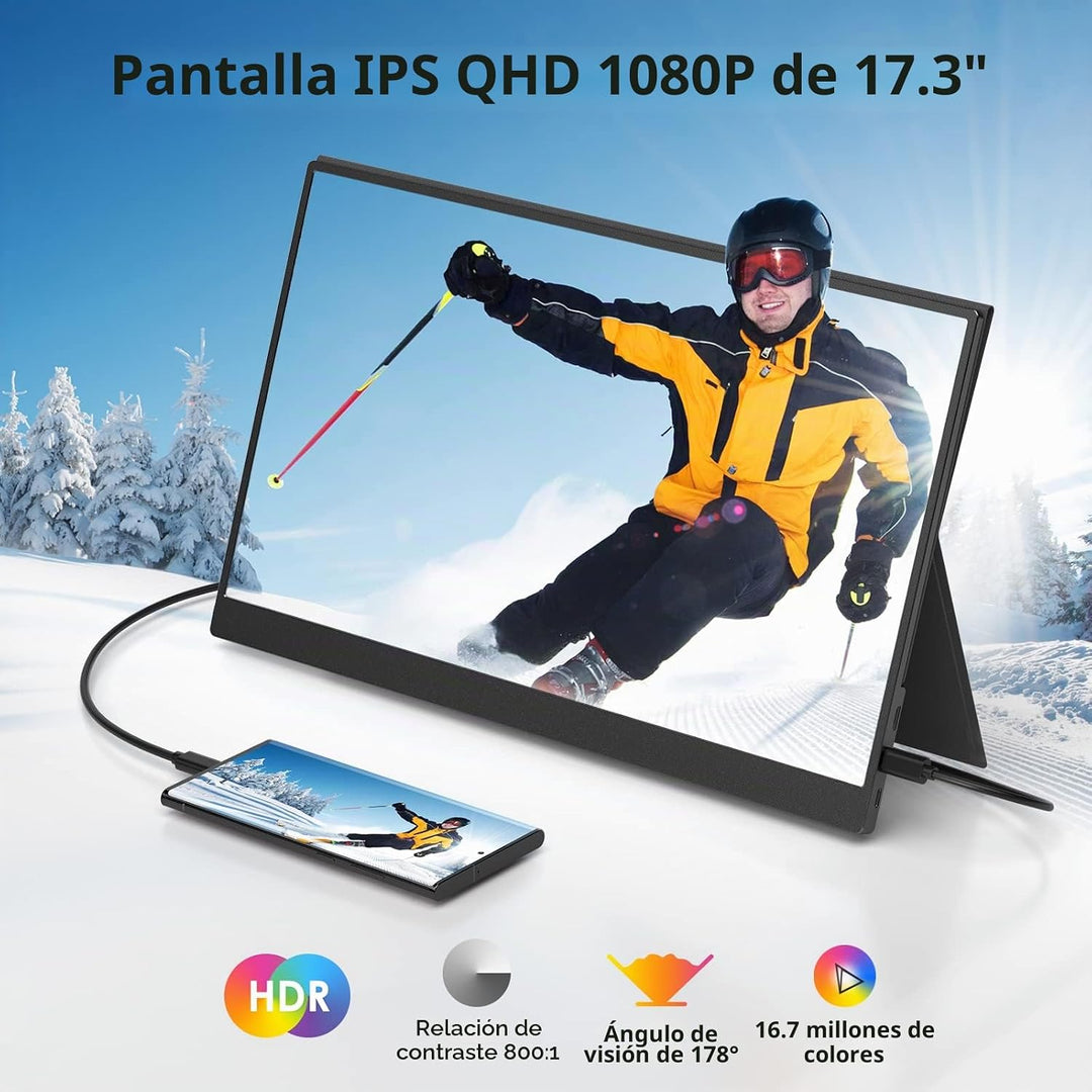 ForHelp Monitor Portátil de 17.3 Pulgadas 1080P FHD 144Hz Monitor d...