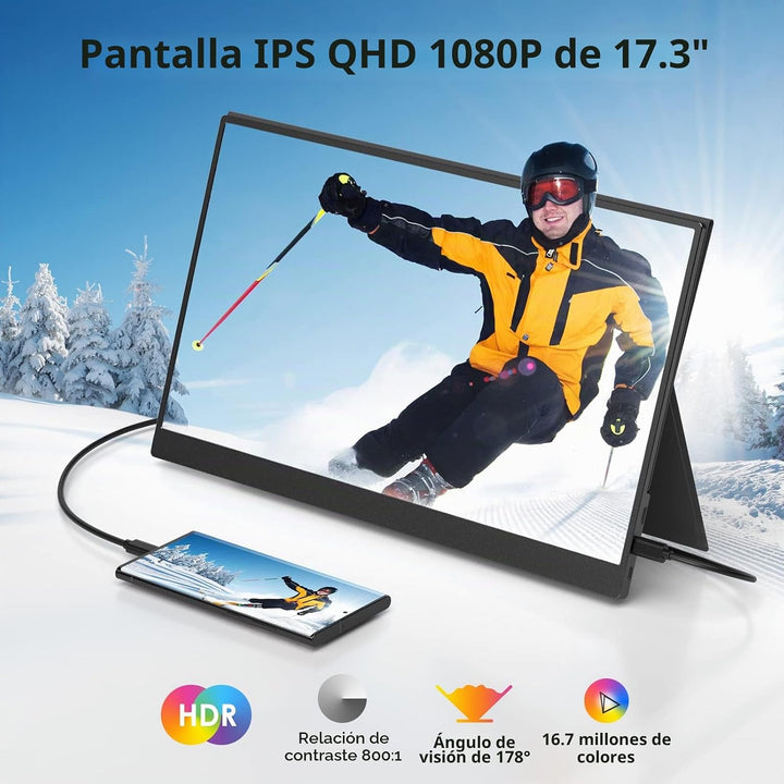 ForHelp Monitor Portátil de 17.3 Pulgadas 1080P FHD 144Hz Monitor d...