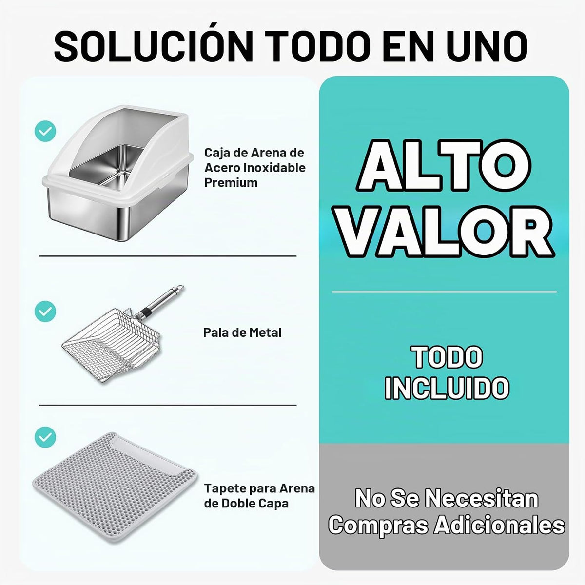 AIPERRO Caja de arena de acero inoxidable | Cajas de arena para gatos