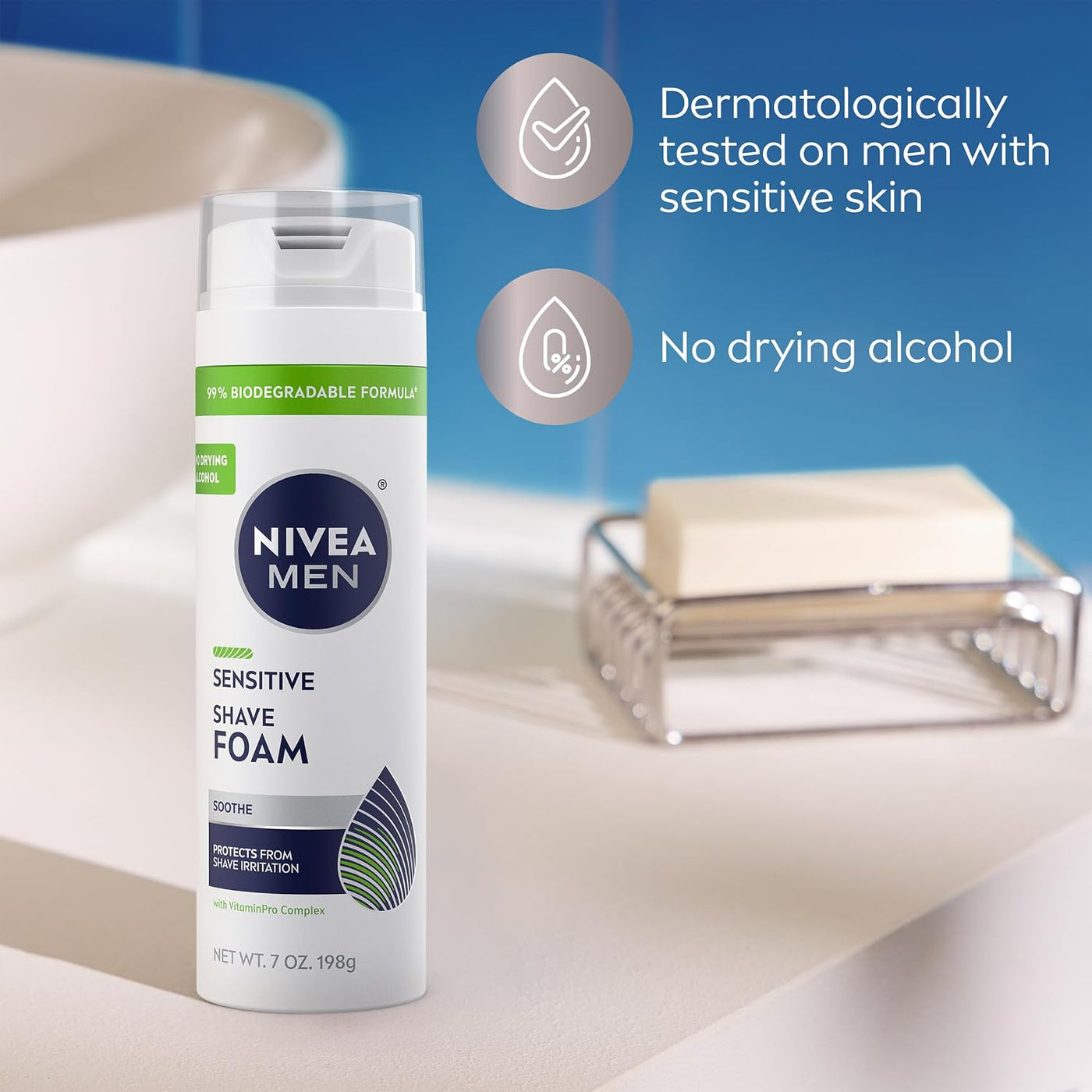 NIVEA MEN - Espuma de afeitado sensible con vitamina E, extractos c...