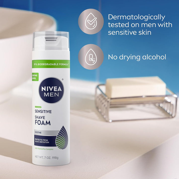 NIVEA MEN - Espuma de afeitado sensible con vitamina E, extractos c...
