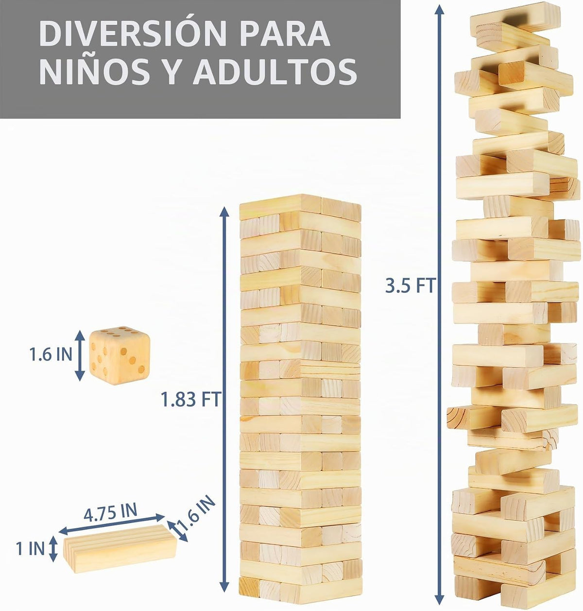 Torre de caída de tamaño M, 66 bloques de 3.5 pies, juegos para