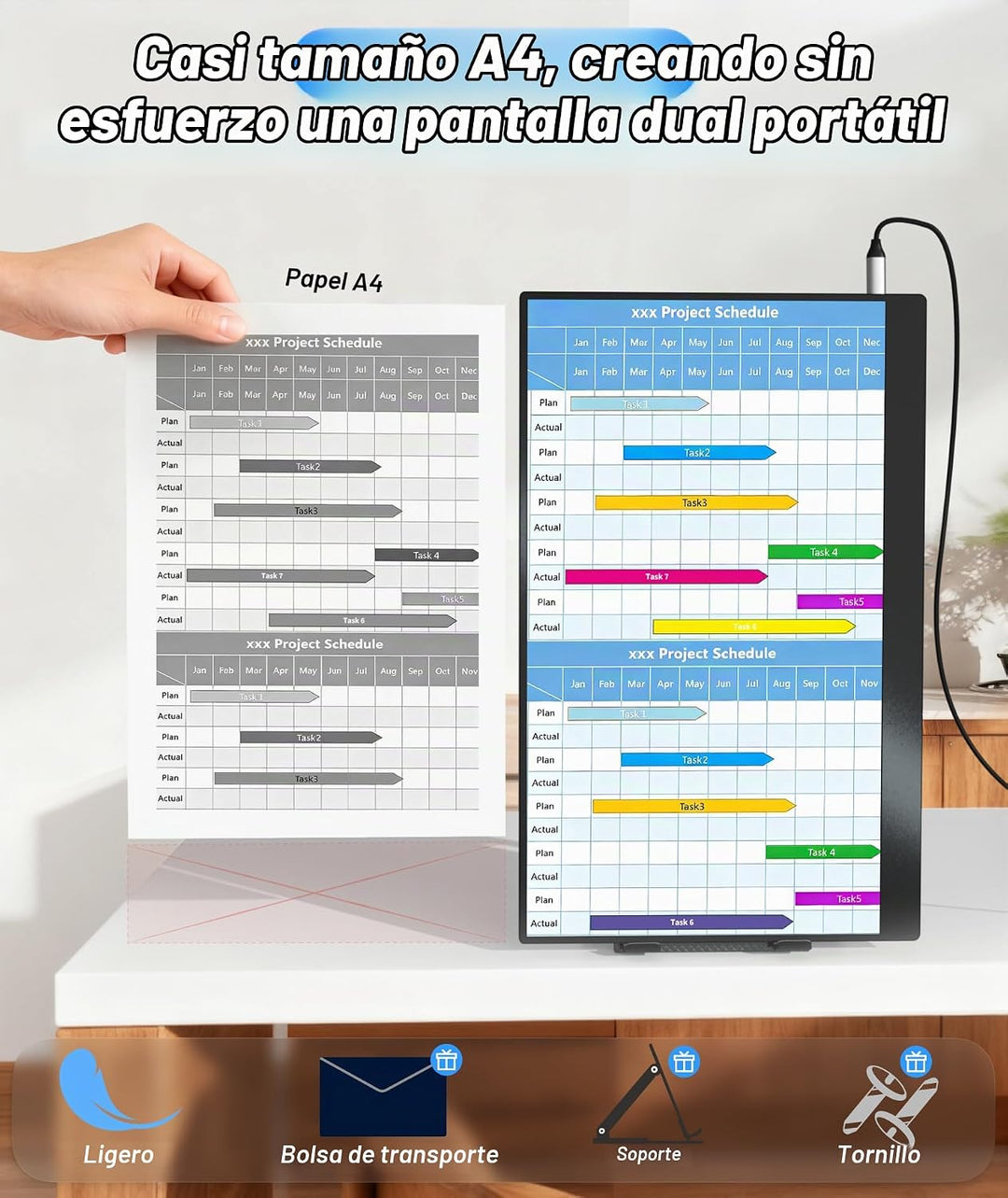Ingnok Monitor portátil para portátil, extensor de pantalla USB C d...