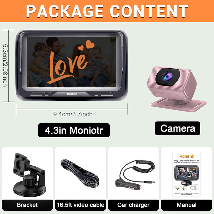 Rohent Monitor de coche para bebés y niñas, 1080P HD, ajustable en...