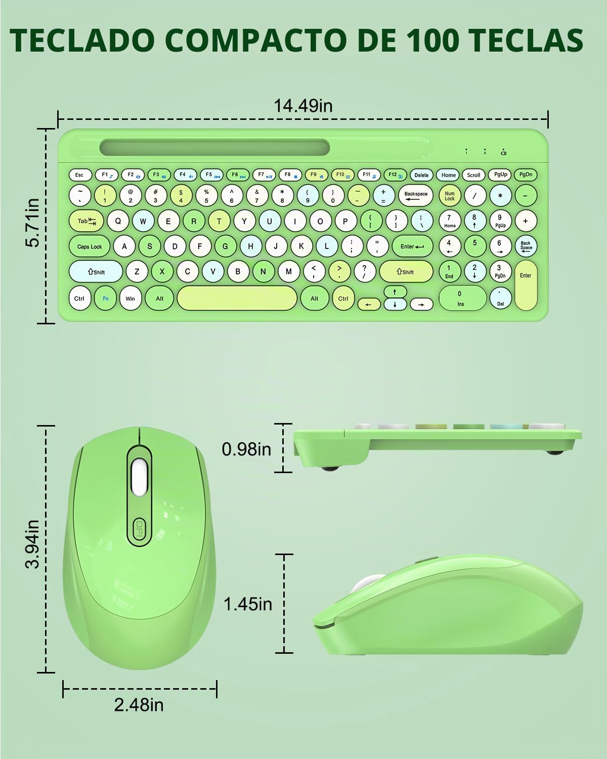 Colorido combo de teclado y mouse inalámbricos, teclas redondas, te...