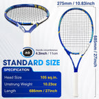 Juego de raquetas de tenis para adultos, 2 raquetas de tenis preencordadas de 27 pulgadas con marco de una pieza, cabeza de gran tamaño de 105 pulgadas cuadradas, sensación de reducción de