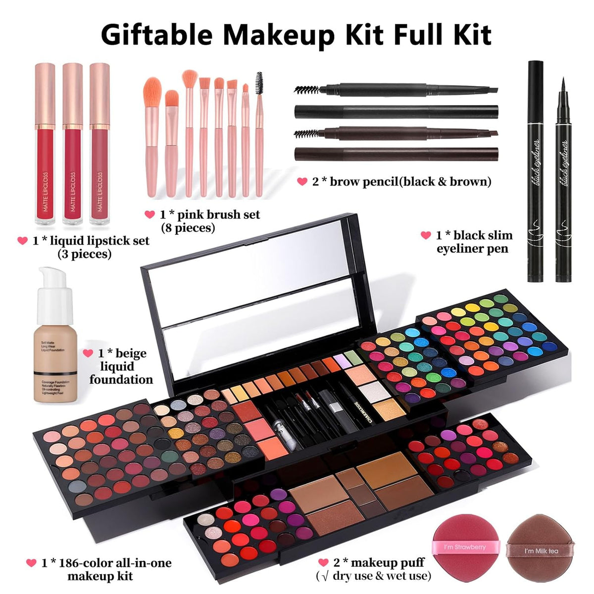 Kit de maquillaje profesional grande para adolescentes, niñas y muj...