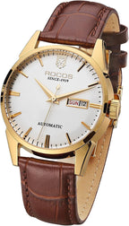 ROCOSJEWE R0101 Reloj Automático Mecánico para Hombre de Lujo Dorado Reloj Clásico Retro Correa de Cuero Marrón Impermeable Regalo para Hombre Moda Negocios