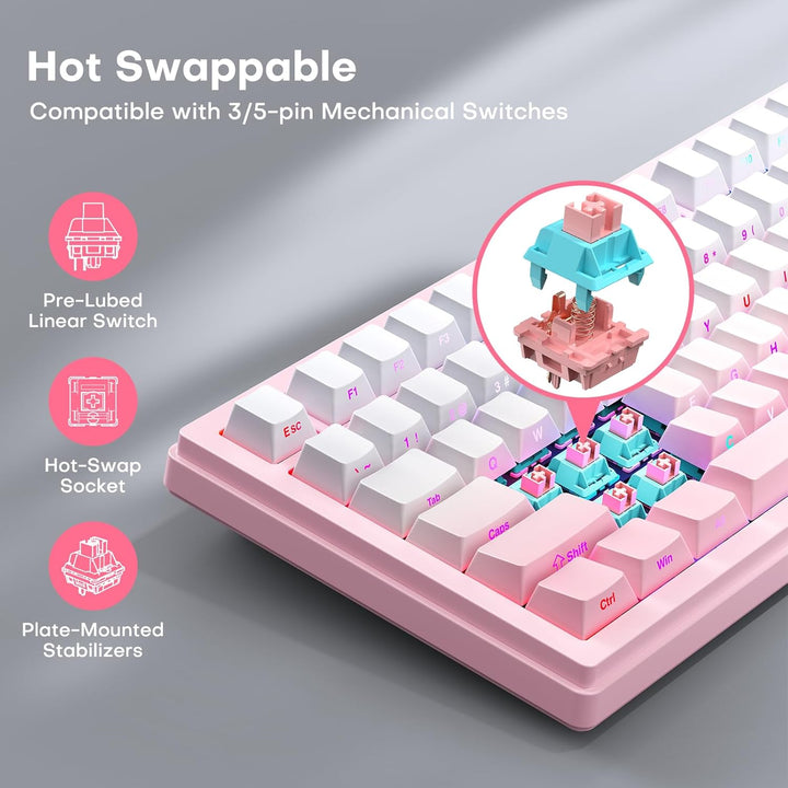 MOKURU Teclado mecánico inalámbrico, tres modos BT\/2.4G\/USB-C, co...