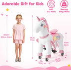 FUNLIO Caballo de unicornio para niños de 5 a 12 años, juguetes de felpa con ruedas para jugar en interiores y exteriores, fácil de montar, certificado CPC y CE, grande
