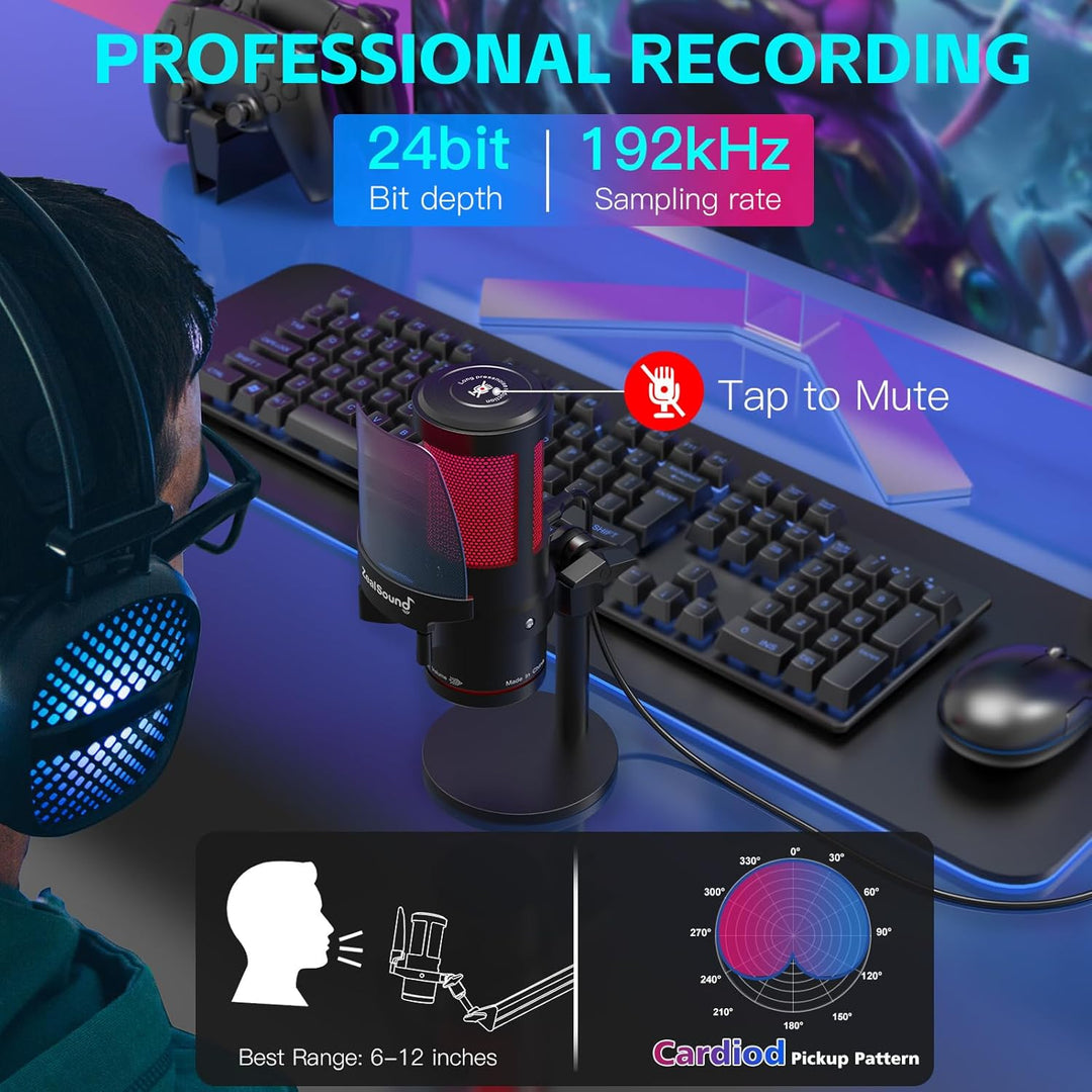 ZealSound Micrófono USB para Gaming, Micrófono Condensador con Canc...