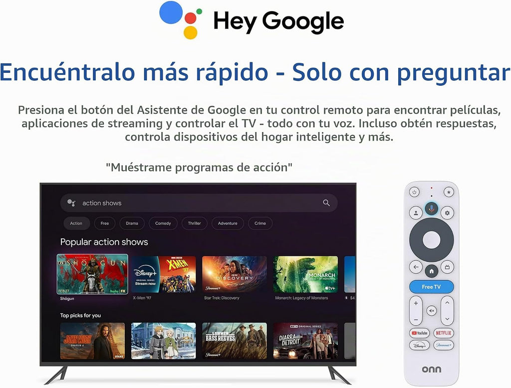 onn - Dispositivo de transmisión 4k Plus, dispositivo de transmisión ultrarrápida de Google TV, almacenamiento de 16 GB, RAM de 2 GB, remito con control de voz, solo EE. UU