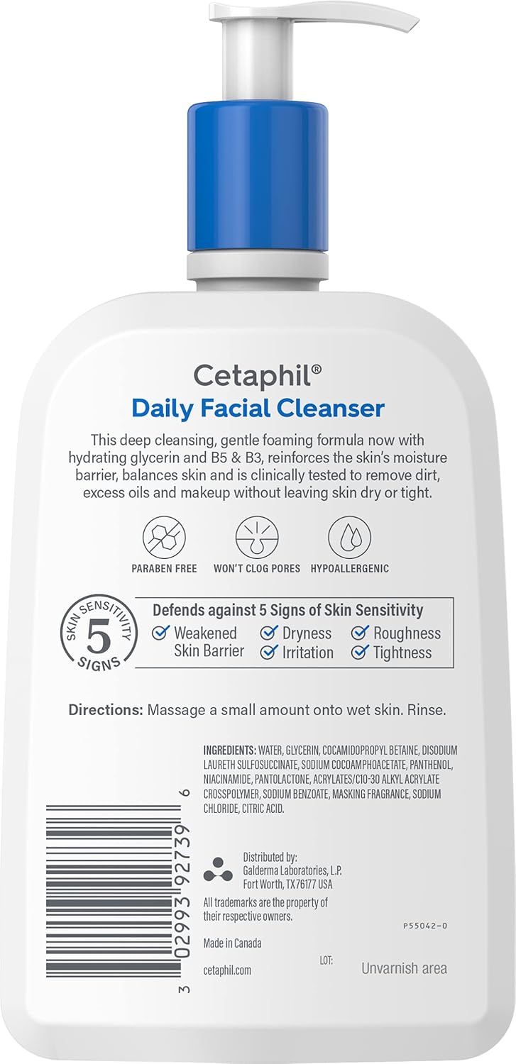 Limpiador facial de Cetaphil, limpiador facial diario para pieles s...