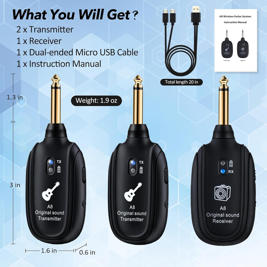 INGPARTNER Sistema de guitarra inalámbrica UHF, 2 modos, batería de...