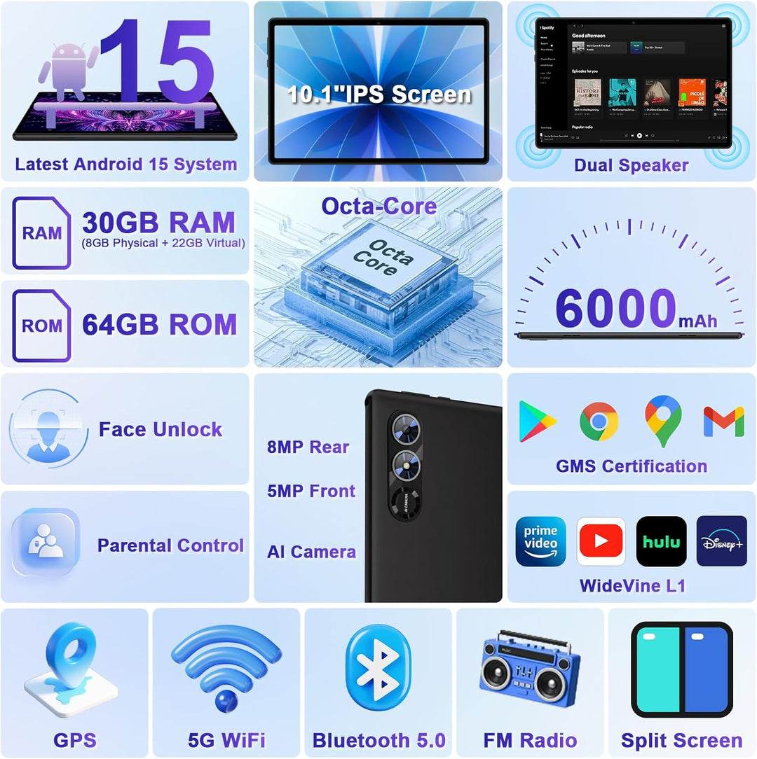 Tableta 2025 con Android 15 de 10 pulgadas con teclado de 30 GB de...