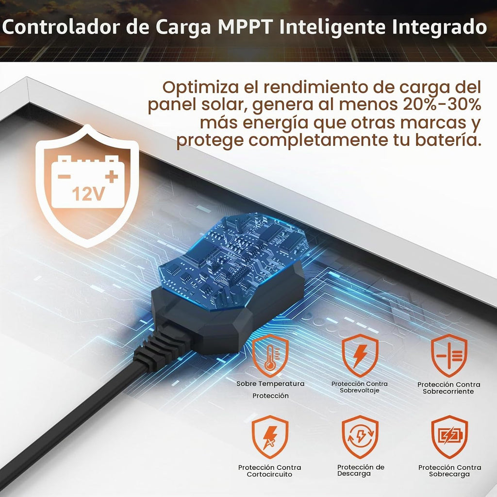 SUNER POWER 20 W 12 V Cargador y mantenedor de batería solar, controlador de carga inteligente MPPT incorporado, soporte de montaje ajustable, kits de panel solar impermeables de 20 vatios para