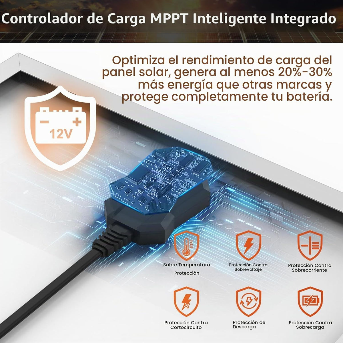 SUNER POWER 20 W 12 V Cargador y mantenedor de batería solar, controlador de carga inteligente MPPT incorporado, soporte de montaje ajustable, kits de panel solar impermeables de 20 vatios para