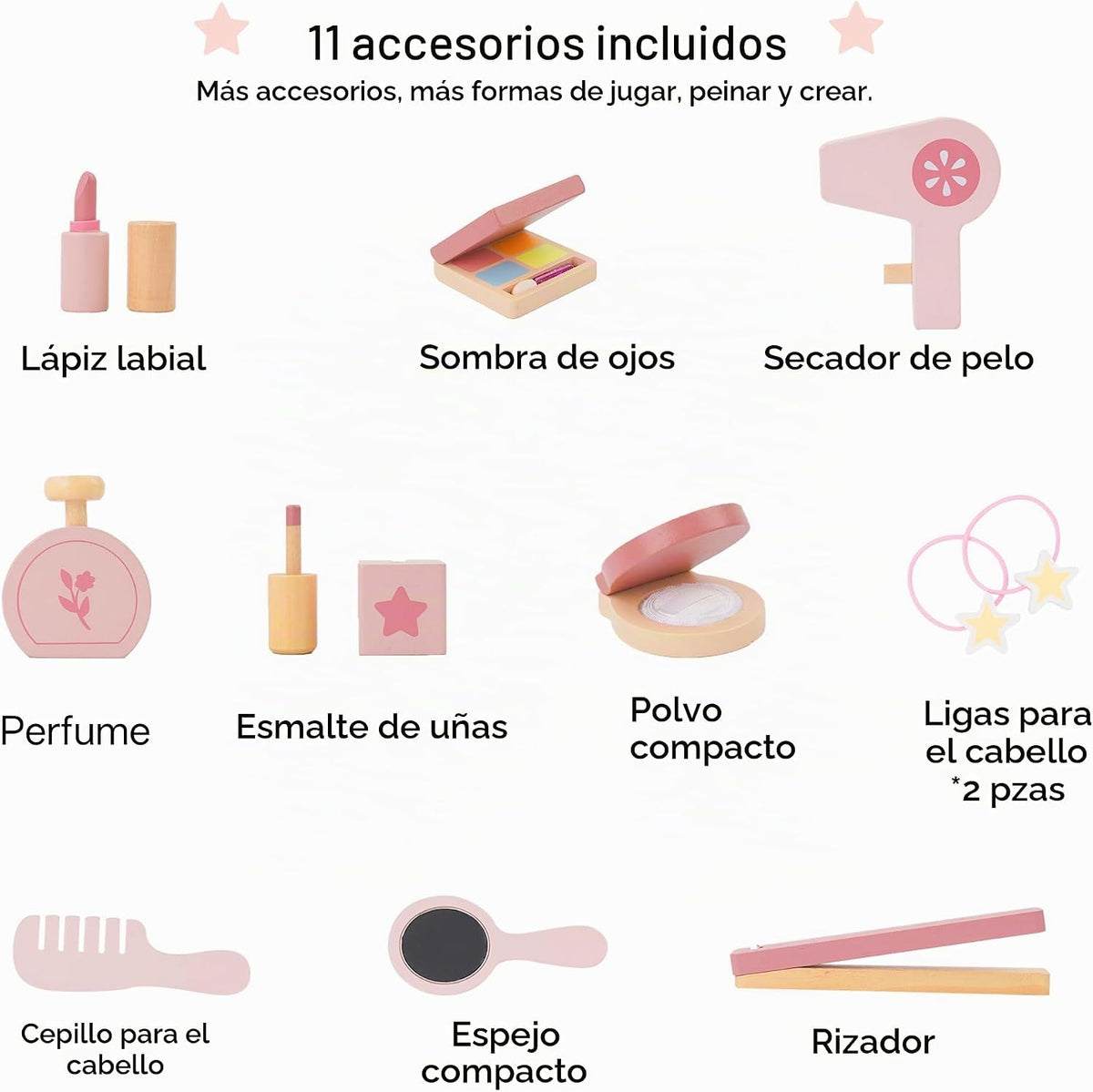 Juego de mesa y silla para niños con espejo iluminado de 3 colores, 11