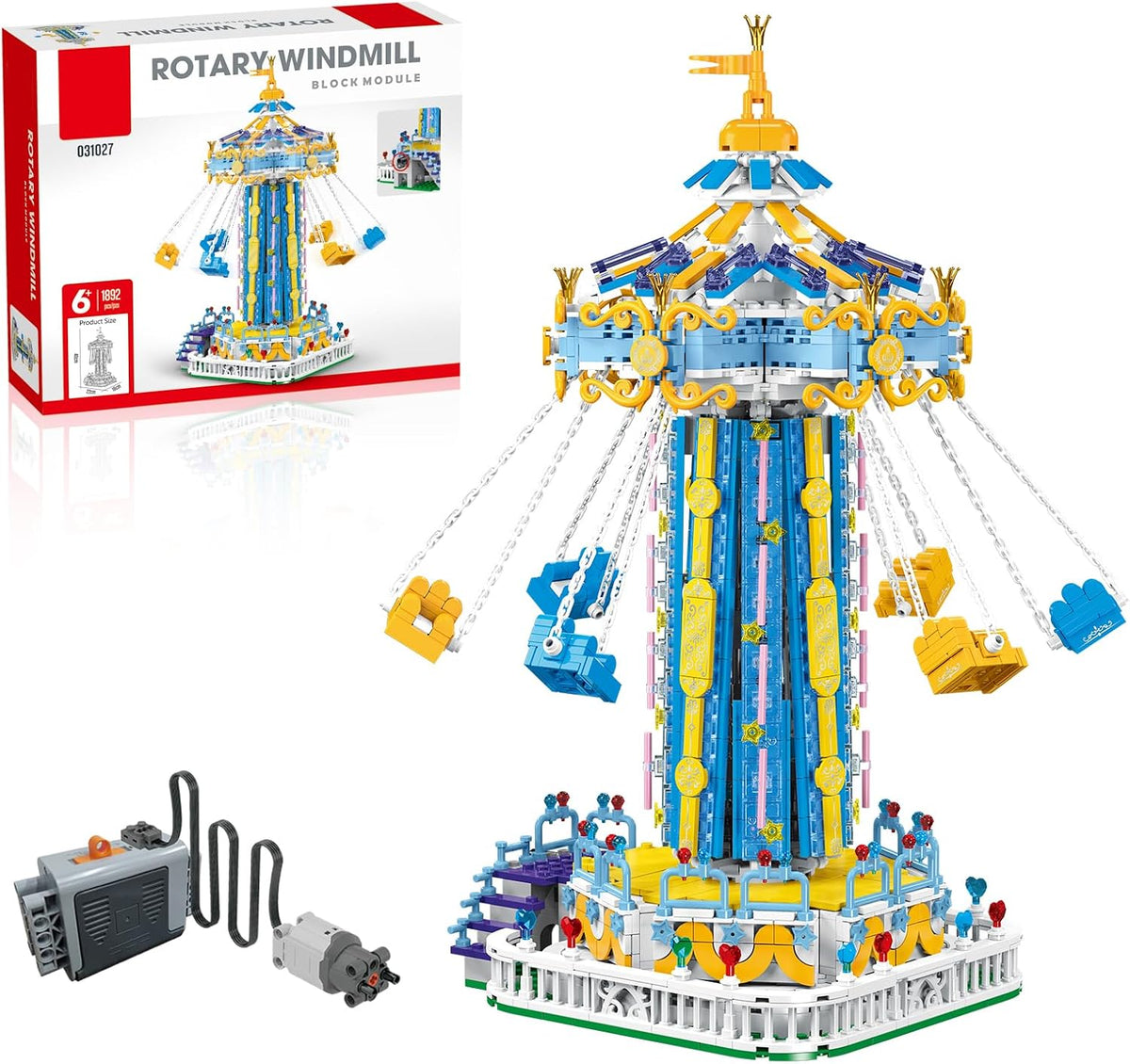 Juego de construcción Swing-Ride con control eléctrico motorizado, luz LED de parque de atracciones urbano, juguete para niños y niñas de 6, 7, 8 y 9+ años, regalos de cumpleaños para adultos