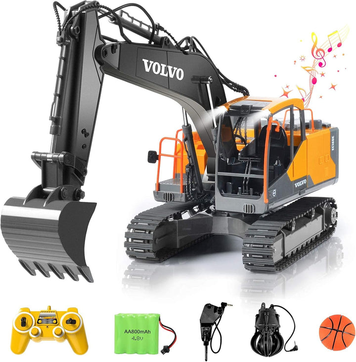 DOUBLE E Volvo Excavadora RC de 17 canales 3 en 1, juguetes de cons...
