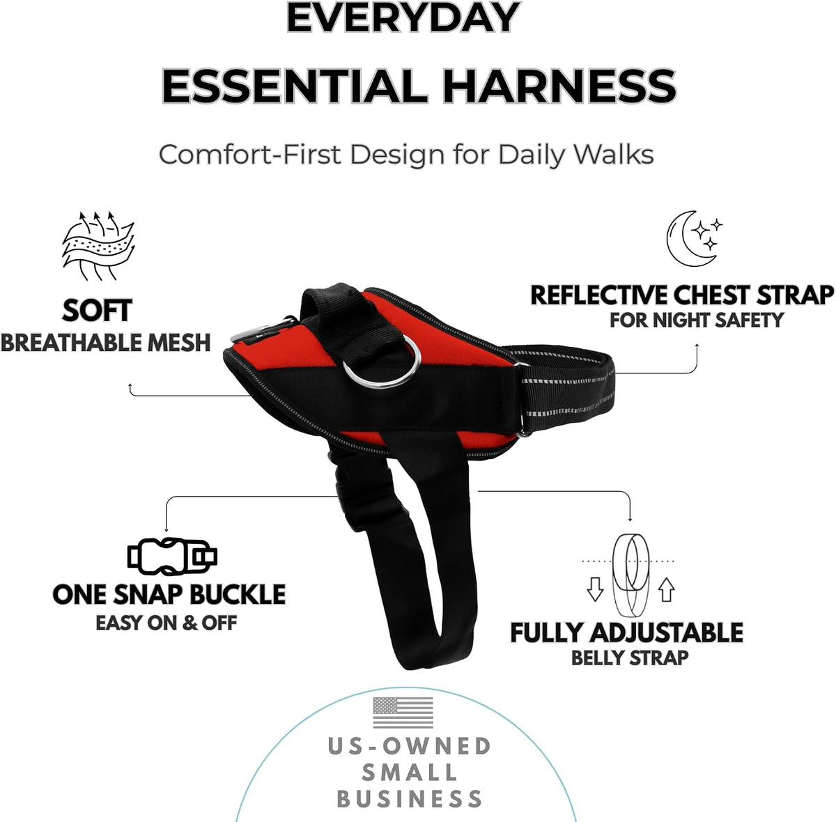 ShawnCo Arnés esencial para perro, chaleco sin tirones para mascotas con 3 clips para correa, sin estrangulamiento, reflectante, ajustable y acolchado, para caminar y entrenar fácilmente para perros