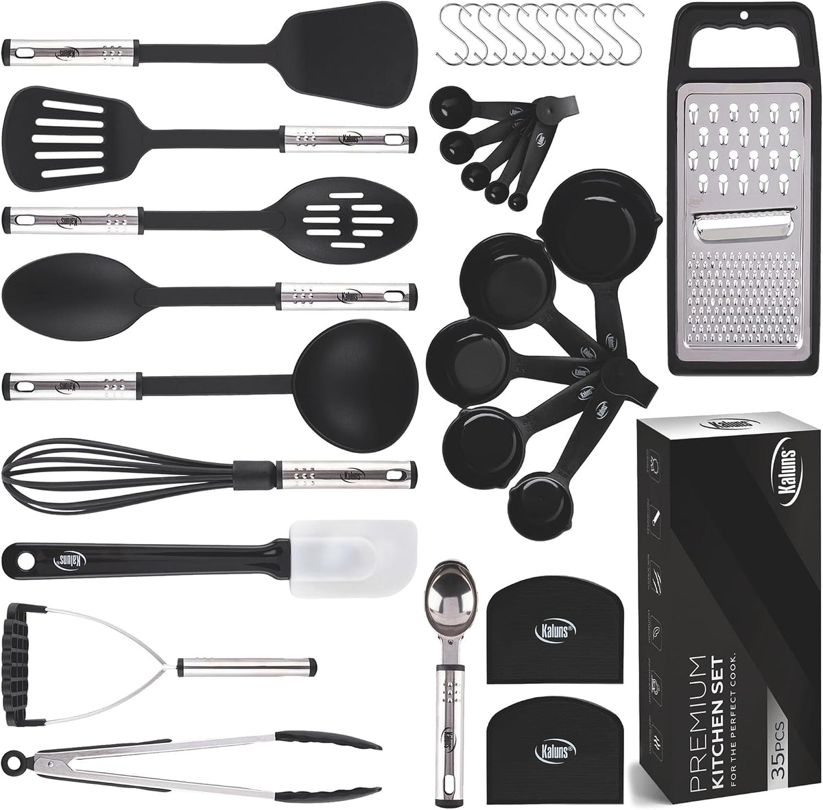 Juego de Utensilios de Cocina de 35 Piezas Juego de Utensilios de Cocina, Antiadherentes y Resistentes al Calor de Nylon Acero Inoxidable Silicona Juego de Espátulas - Gadgets de Cocina Elementos