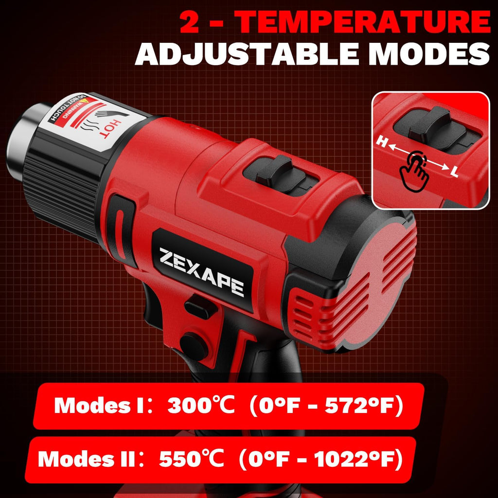 Pistola de calor inalámbrica compatible con batería Milwaukee de 18 V, pistola de soldadura de calentamiento rápido de 350 W con luz LED, temperatura variable de 122 ℉ a 1022 ℉ con 5 boquillas