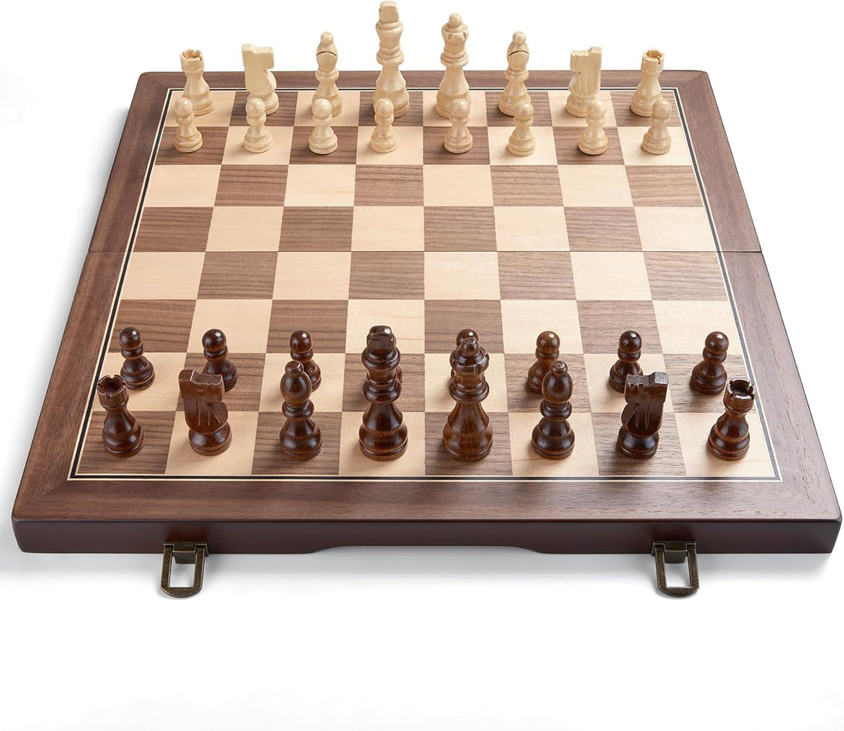 AMEROUS - Juego de ajedrez magnético de madera de 15 pulgadas para adultos y niños - con tablero plegable, paquete de regalo, ranuras de almacenamiento para piezas, piezas hechas a mano, juego de mesa