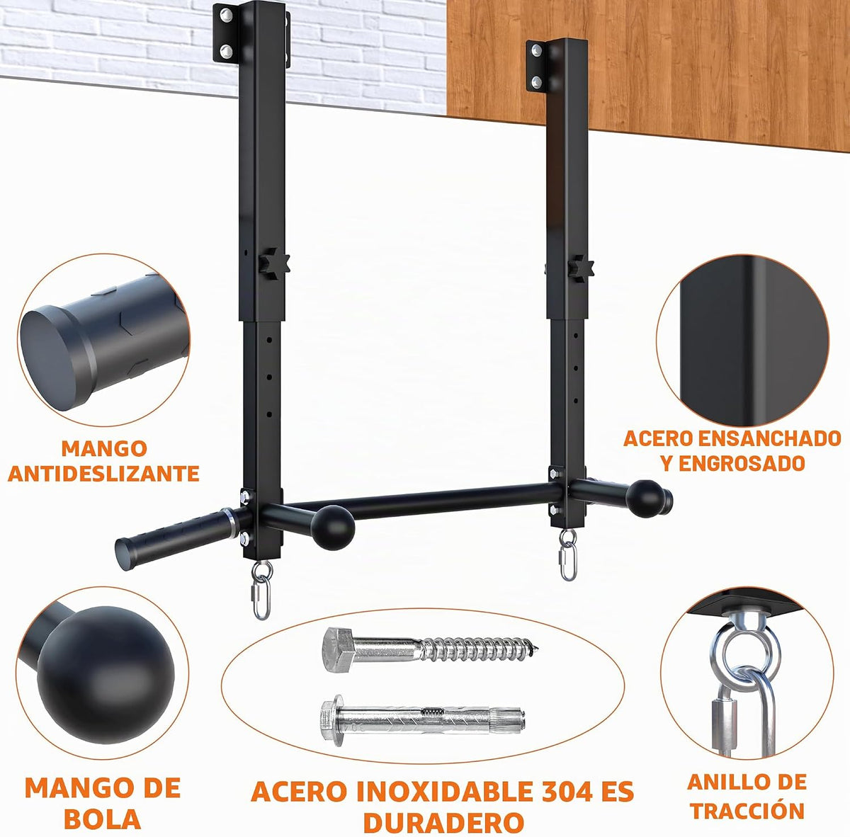 Barra de dominadas montada en viga, barra de barbilla montada en la pared de 800 libras, barra de dominadas de altura ajustable para garaje, sótano, patio trasero, viga y montaje en viga, fácil