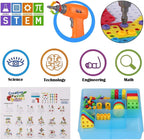 Kit de taladro y construcción STEM para niños de 3 a 8 años | Taladro de juguete eléctrico con más de 193 piezas (tornillos, tuercas, sujetadores de arco iris) | Juguetes de construcción de diseño