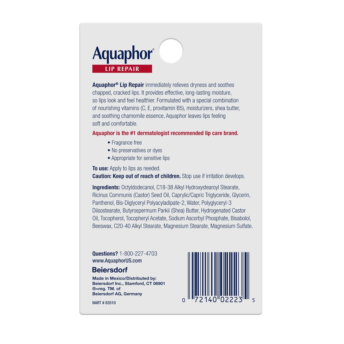 Aquaphor Ungüento para reparación de labios, paquete de bálsamo lab...