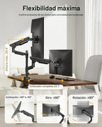 monTEK Brazo Dual Ultrawide para Monitores de 17-57" Pantallas, USB, Negro