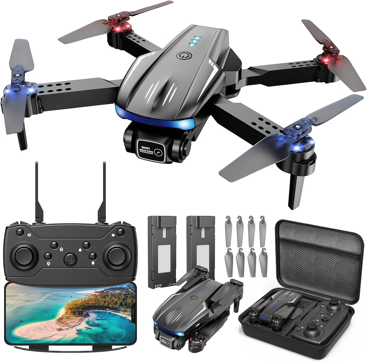 FPV Drone con cámara para niños y adultos, cuadricóptero RC plegable, 1080P HD Drone con 2 baterías, giro 3D, control de gestos, menos de 8.78 oz, juguete para principiantes