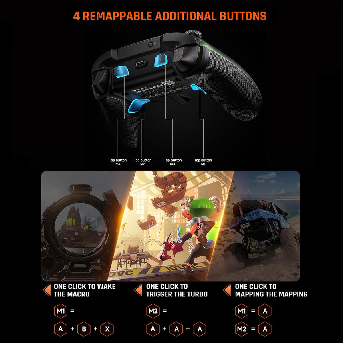 BIGBIG WON Controlador Inalámbrico, Rainbow 2 Pro Controladores para PC con Movimiento de Apuntado, Disparadores Hall, Joystick ALPS, Botón Personalizado, Audio de 3.5 mm para PC Windows/Android/iOS/Switch