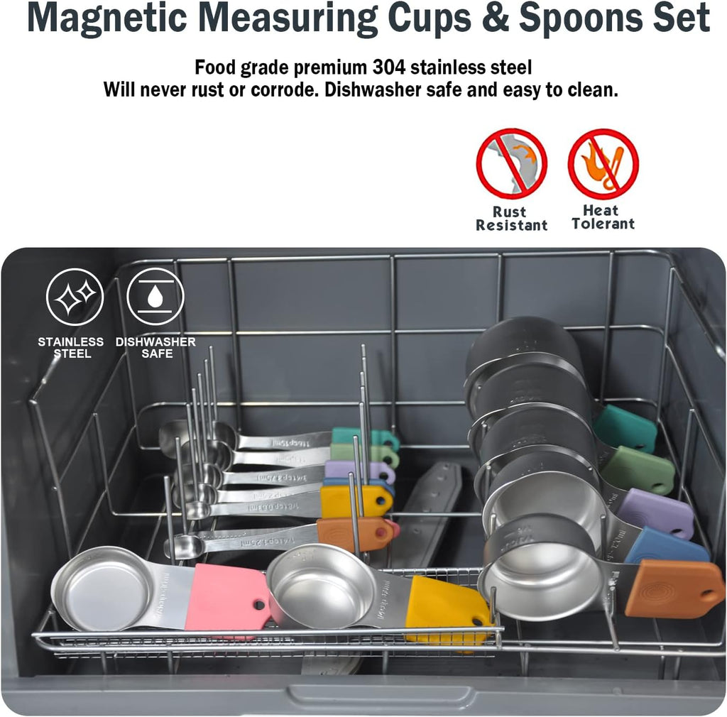 EDELIN Juego de tazas y cucharas medidoras magnéticas, multicolor, 15