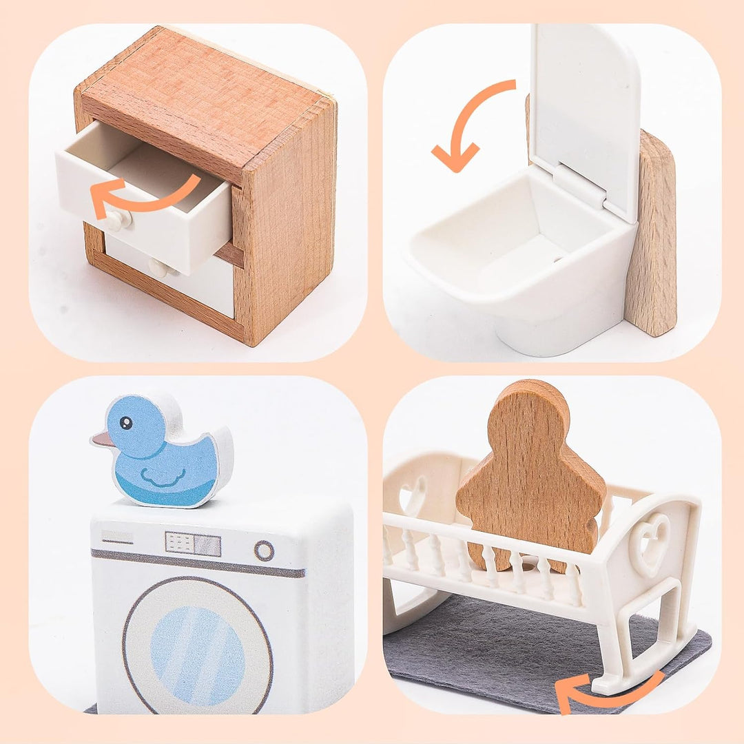 HAPGFS Juego de muebles de casa de muñecas de madera, accesorios el...