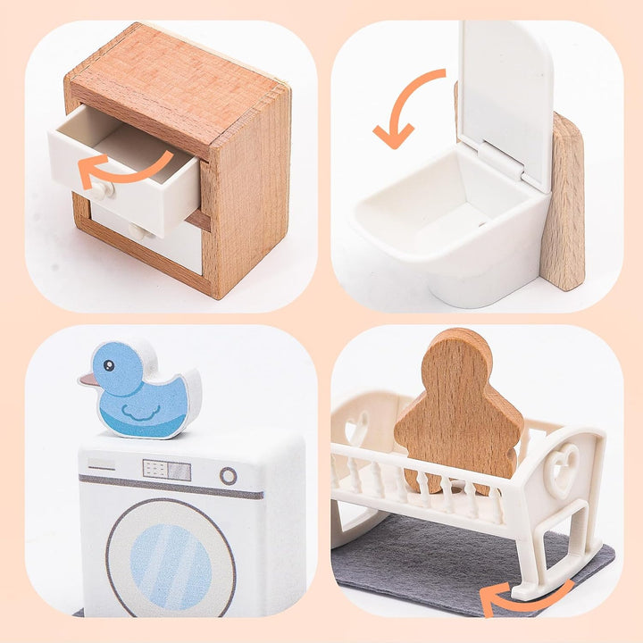 HAPGFS Juego de muebles de casa de muñecas de madera, accesorios el...