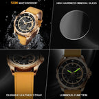 SAPPHERO Reloj para hombre con subesfera de fecha/esfera de números arábigos, cuarzo analógico, correa de acero inoxidable/piel, 164 ft impermeable, reloj de pulsera de vestir casual para trabajo de